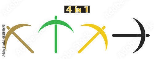 Mining and Digging Pickaxe Tool Icon Set, Construction and Exploration Equipment Vector