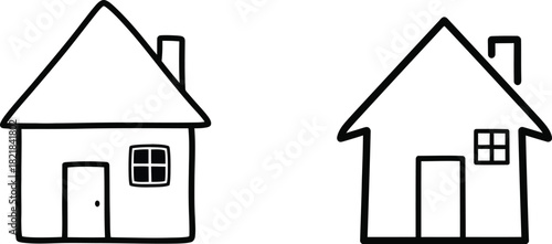 Simple black and white illustration of two basic house shapes on white background