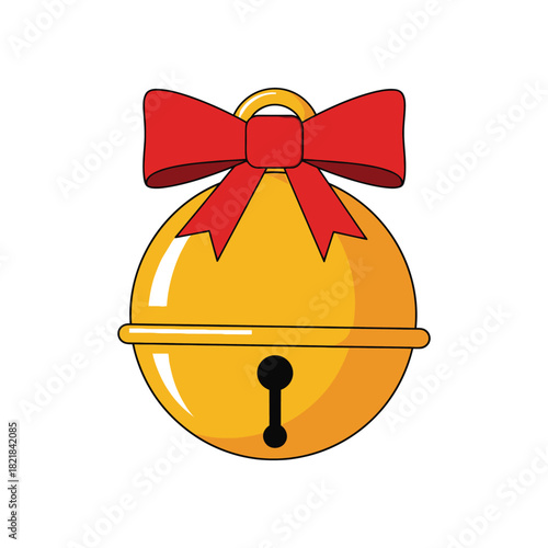 Golden bell adorned with a cheerful red bow for holiday season celebrations