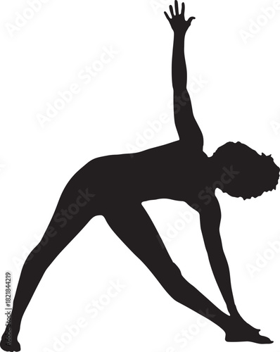 Female yoga silhouette in extended triangle pose for fitness