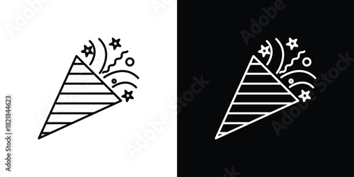 Confetti popper icons isolated outline vector icon with editable stroke