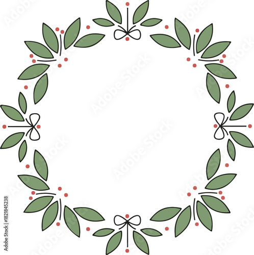 Elegant botanical wreath design: An artistic floral wreath, meticulously designed with stylized leaves and berries, radiates a touch of sophistication and natural charm.