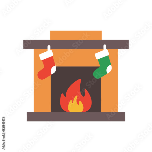 Cozy Fireplace with Christmas Stockings Hanging Warmly