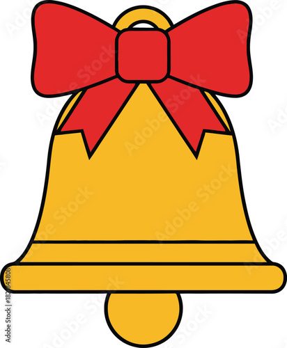 Classic golden bell with red bow, festive season decorative element