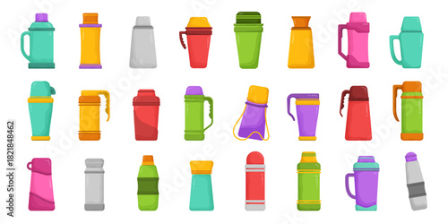 Thermos Water Bottles and Tumblers Cartoon Illustration Collection