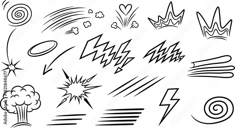 Obraz premium Hand drawn comic style elements and effects collection