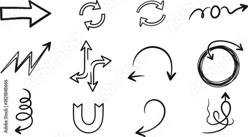 Hand drawn arrow collection in black and white doodle style