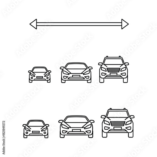 Car size comparison vector icon set showing small medium and large