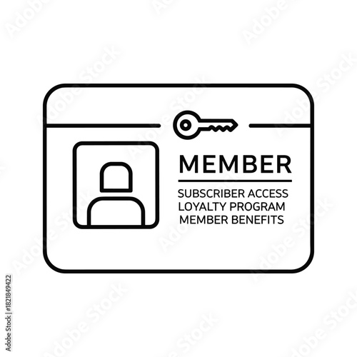 Outline icon of member access card with key and profile placeholder