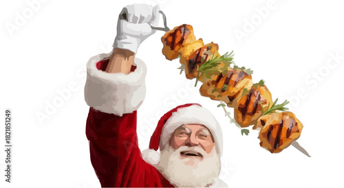 Dynamic Angle Santa Lifting Juicy Chicken Skewer