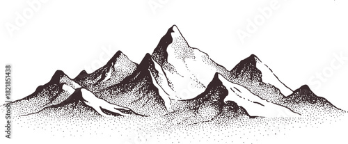 Black and white dotwork mountain range illustration