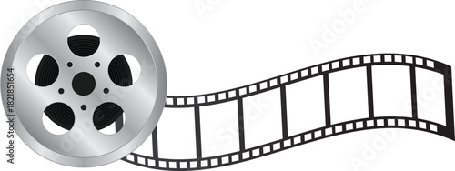 Film reel with cinematic strip illustration for movie, cinema and video production design