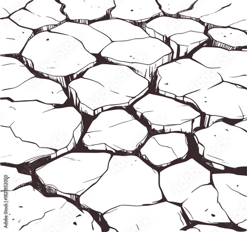 Cracked ground texture sketch black and white vector