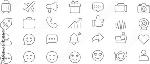 Minimalist Line Icon Set for Social Media Influencers Digital Content Travel Tools Collection