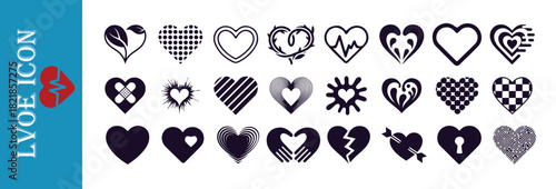 Collection of various heart icons expressing different feelings, health, and relationship ideas