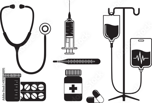 Medical and healthcare icons for treatment and diagnosis stethoscope