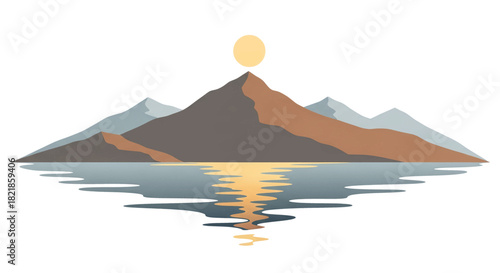 Stunning mountain range reflected in calm lake at sunset, capturing the beauty of nature and tranquil landscapes for travel and adventure designs