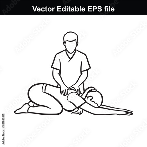 Illustration of a chiropractor performing spinal adjustment on a patient lying on their side, isolated on white background
