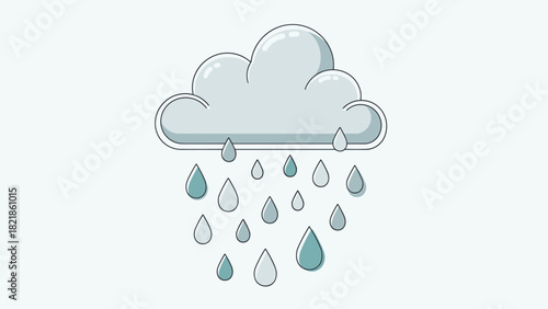 Cartoon cloud with raindrops vector illustration on white background