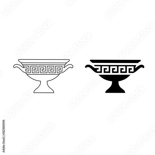 Kylix vase icon. Ancient Greek pottery outline and silhouette vector