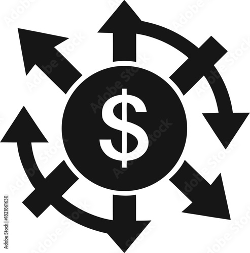 Black cash flow arrows icon isolated on transparent background