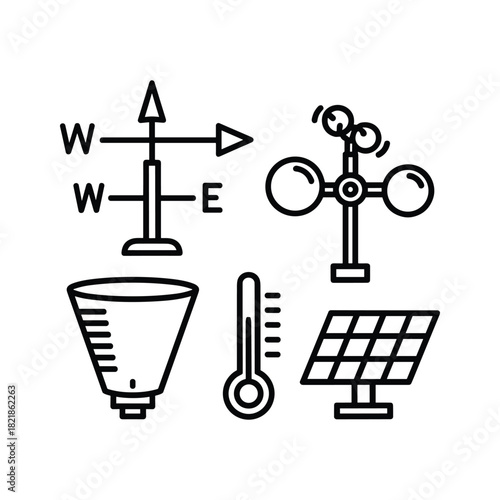 Collection of weather station instrument icons isolated on