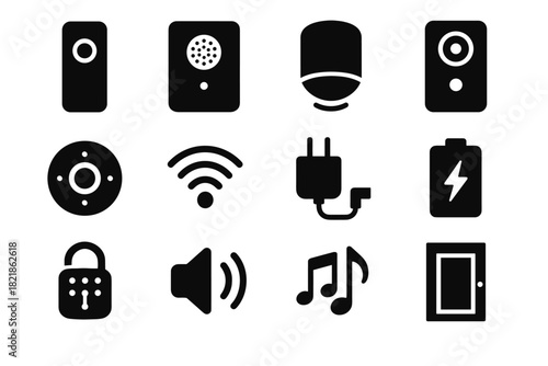 Lens camera smart vector chime power speaker night icon wireless motion lock