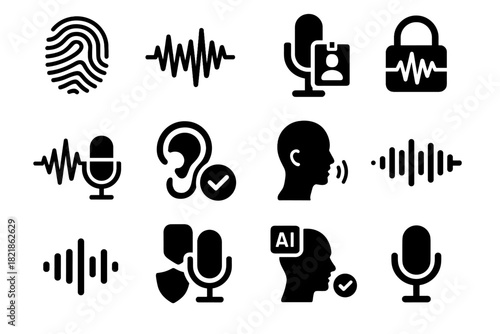 Voice vector waves authentication lock ear graph biometrics icon sound fingerprint verification