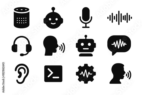 Sound recognition listening voice assistant vector speaker bubble assistance user icons icon