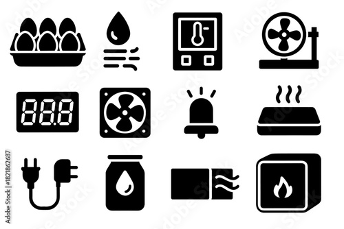 Humidity icons led egg water icon vector duct biotech controller cord incubator