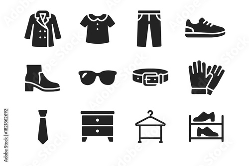 Digital clothing rack vector sunglasses fashion sneakers boots tie shoe icon coat
