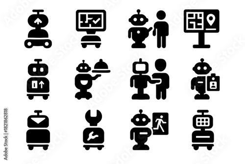 Modern fire maintenance room vector office building icon booking robot mail