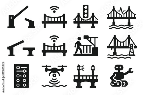 Cable light vector flood automated walkway bridge smart monitor sensor icon