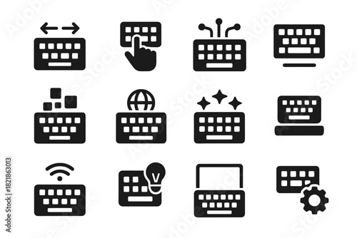 Smart keyboard integration icon typing dynamic intelligent board layout vector lighting