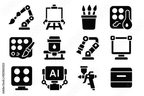 Paint control vector robot module icon art cartridge brush automated mixing holder
