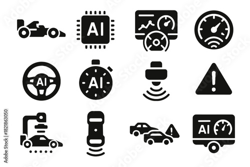 Motion lap track sensor car module ai unit vector icon alert racing