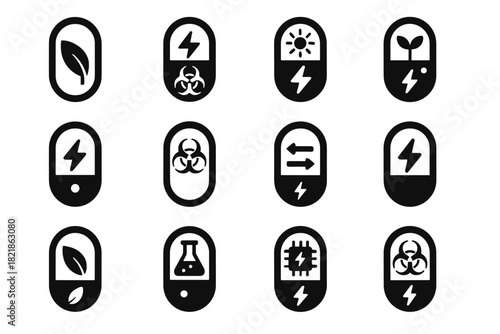 Flow pod eco vector bio sustainable chemical capsule energy icon green icons