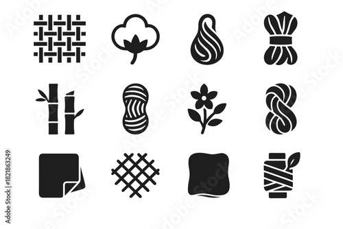 Icons smart wool fabric thread mesh icon synthetic polymer hemp cotton textile