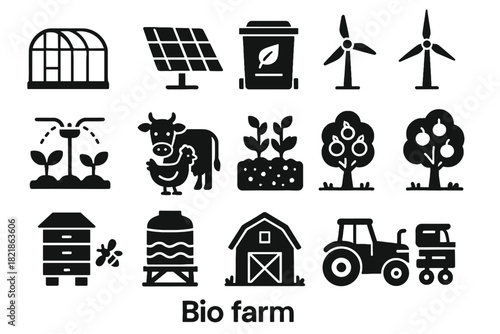 Vector bio panels tank farm system beehive patch icon animals wind