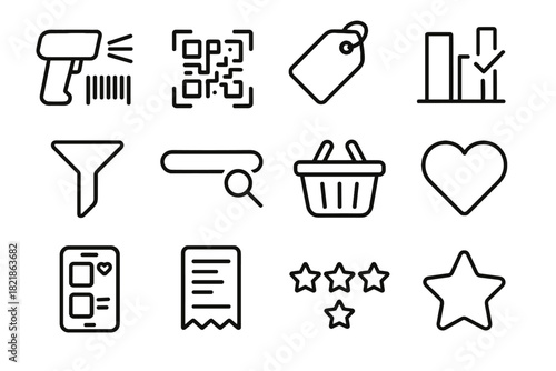 Virtual icons vector icon rating shopping basket product digital qr stars scanner