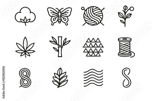 Silk clothing viscose icons nylon spandex hemp jute bamboo vector icon rayon