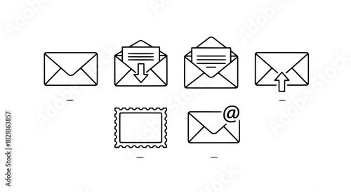 Email and Mail Icon Set for Digital Communication and Correspondence