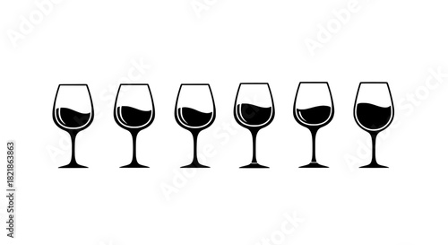 Row of Wine Glasses with Various Levels of Wine