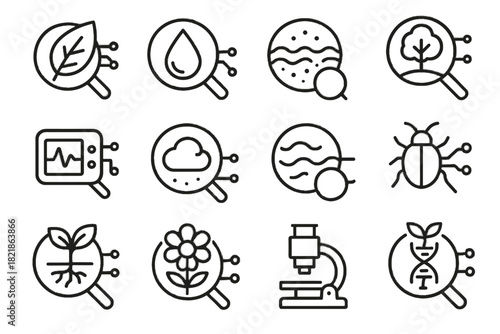 Lens sensor strand water atmosphere icon icons roots scanning eco leaf plant