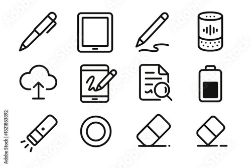 Smart assistant writing recognition icons scan vector function erase voice stylus ai