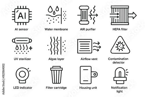 Airflow unit layer ai bio vector icon housing smart filter water cartridge