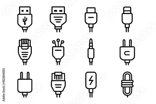 Usb icons cord plug cable hdmi network optic futuristic vector icon audio