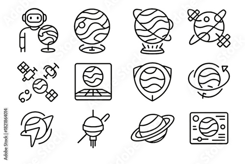 Icons pointer rotation vector ai shield satellite futuristic planetary display holographic icon