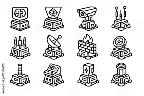 Power panel vector core pad defense firewall futuristic security drone antenna icon