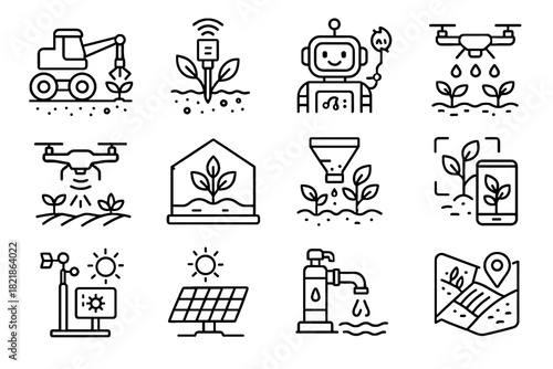 Weather irrigation harvester agriculture icon greenhouse map vector panel icons ai fertilizer